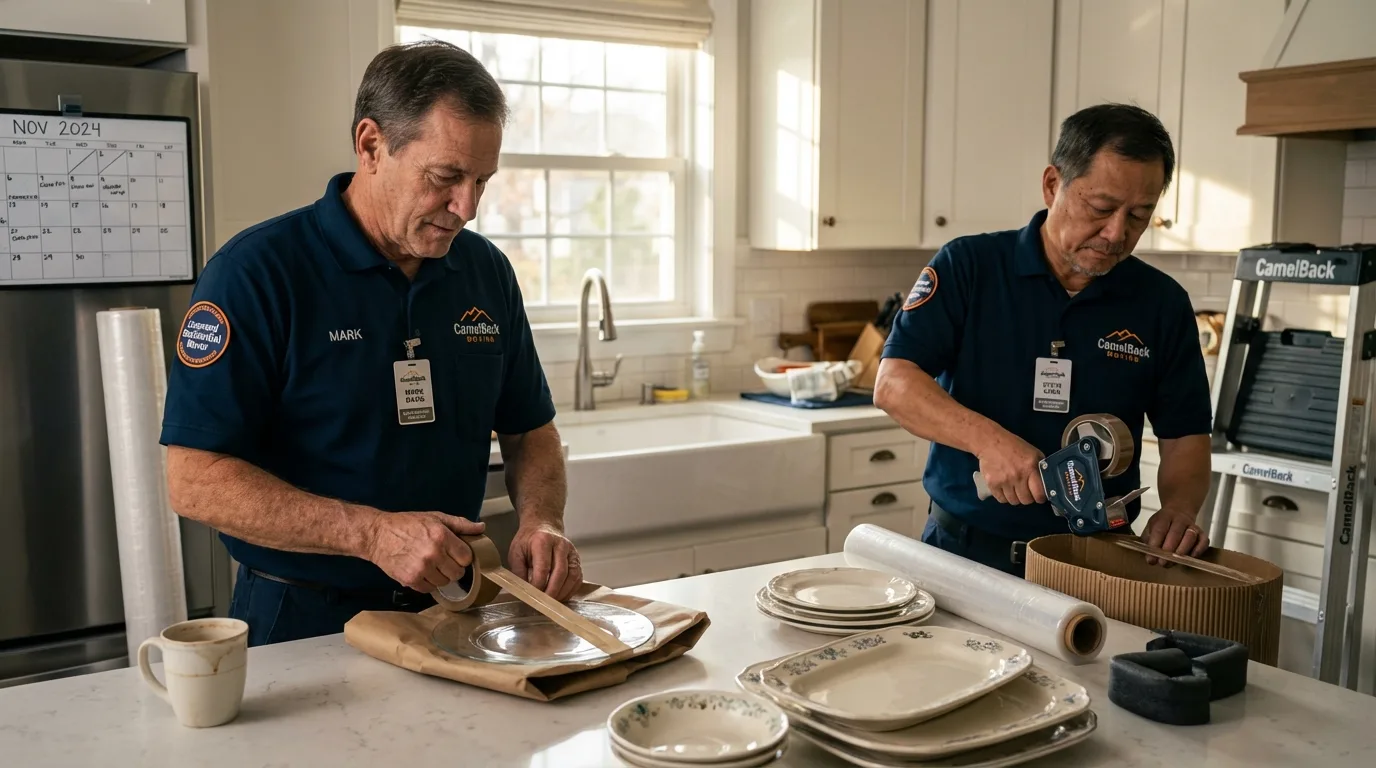 Professional crew packing kitchen dishware in Mercer, PA